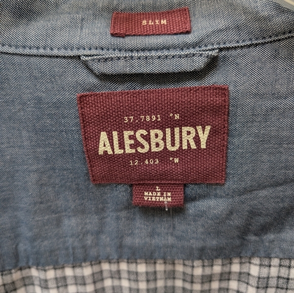 Alesbury Slim 100% Cotton Blue+White Plaid Double Cloth Button Down. Size L - Picture 2 of 5